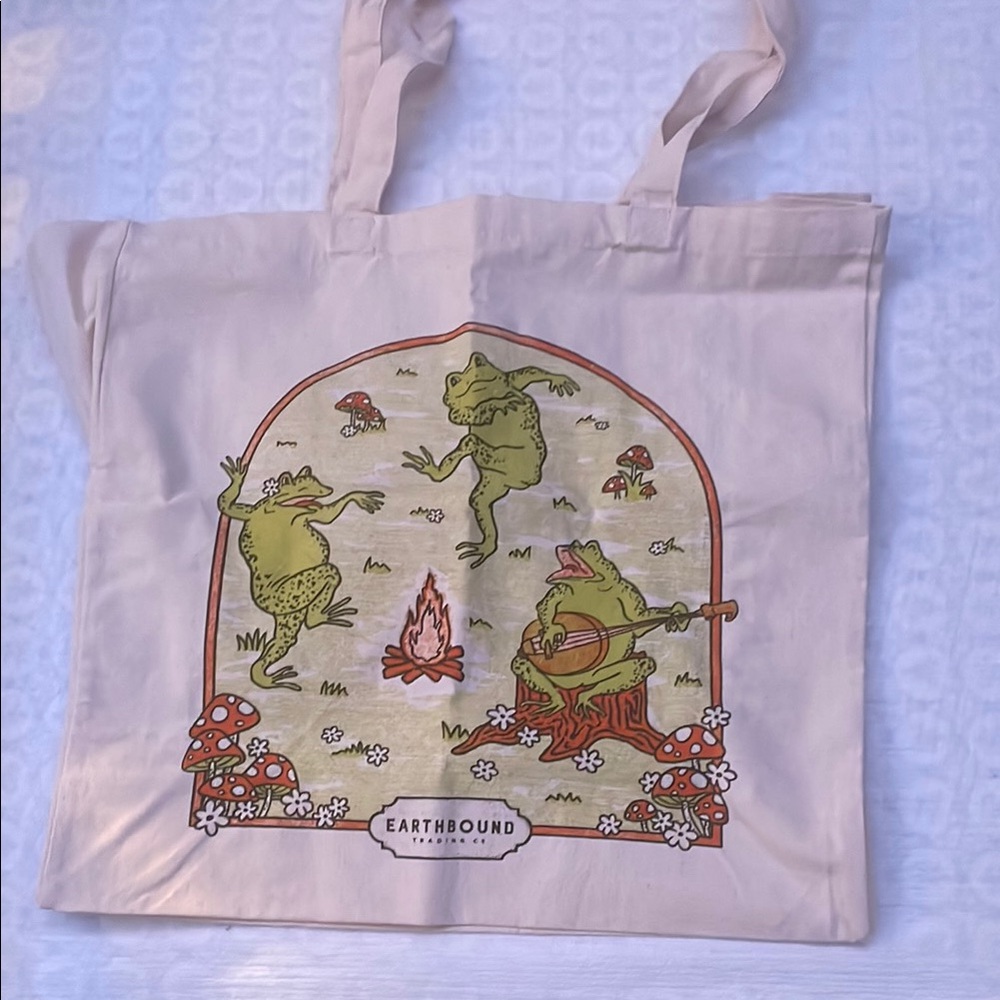 EARTHBOUND Cream Tote with Dancing Frogs